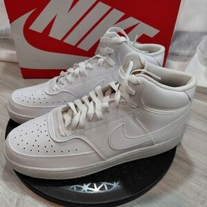 NEW Nike Men's Court Vision Mid Triple White Leather Upper Sneakers SIZE 9